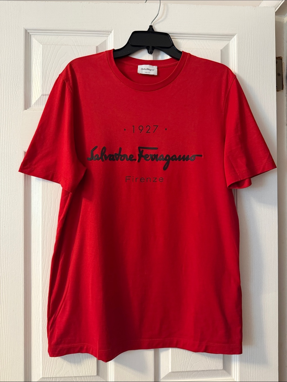 Salvatore Ferragamo Red Crewneck Logo Tee